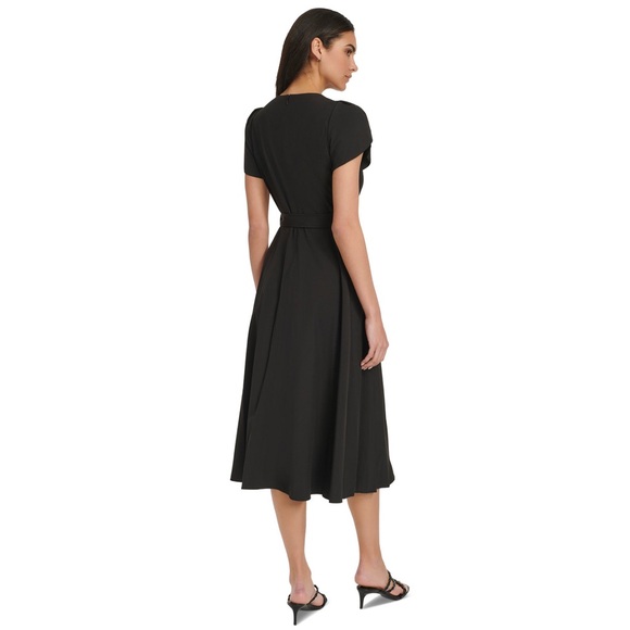 Calvin Klein Tulip Short Sleeve A-Line Midi Dress Black dress Business casual - Picture 4 of 14